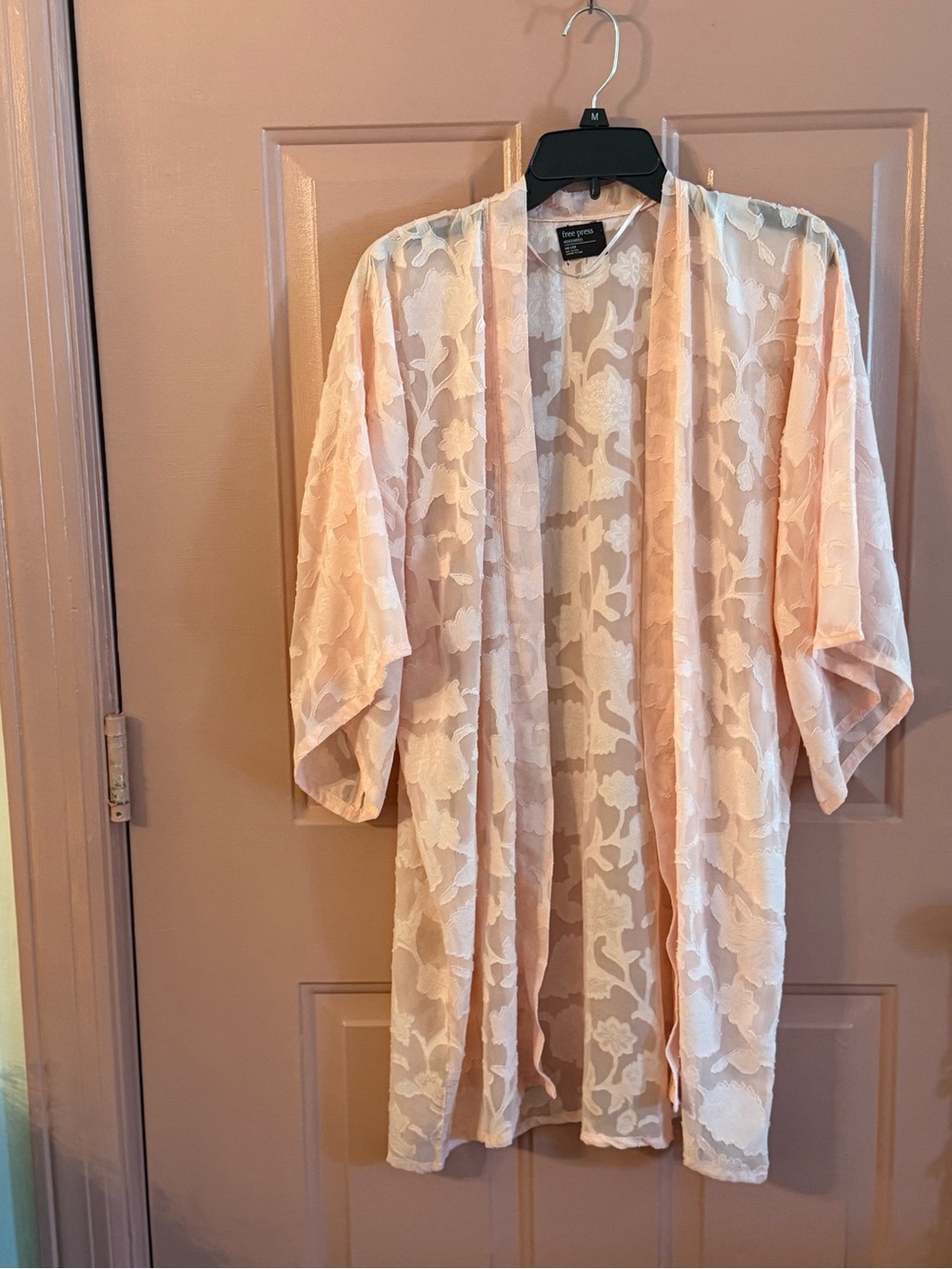 free press light pink Floral Lace Draped Kimono